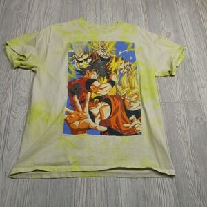 VINTAGE Dragon Ball Z Shirt Adult Medium Yellow Tie Dye Faded Graphic Mens/Nerds